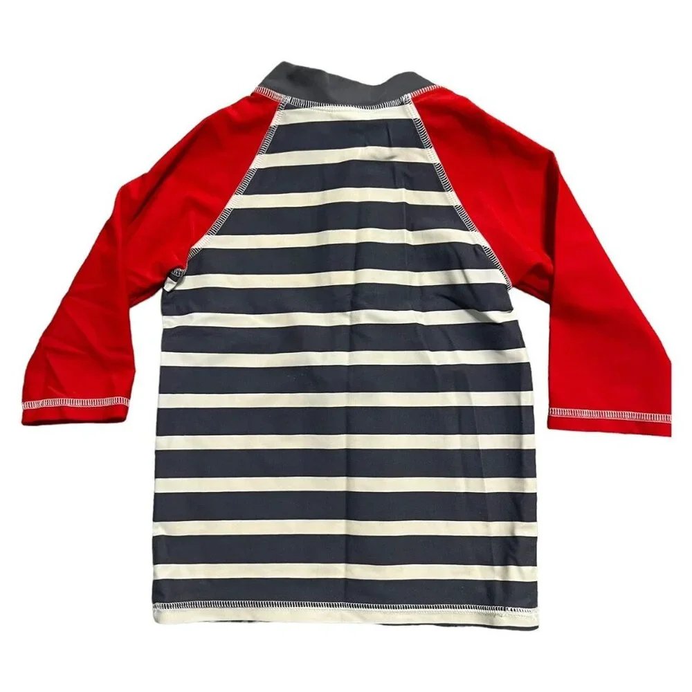 Baby Boden 2-3Y Red & Grey Striped Rashguard Swim Shirt